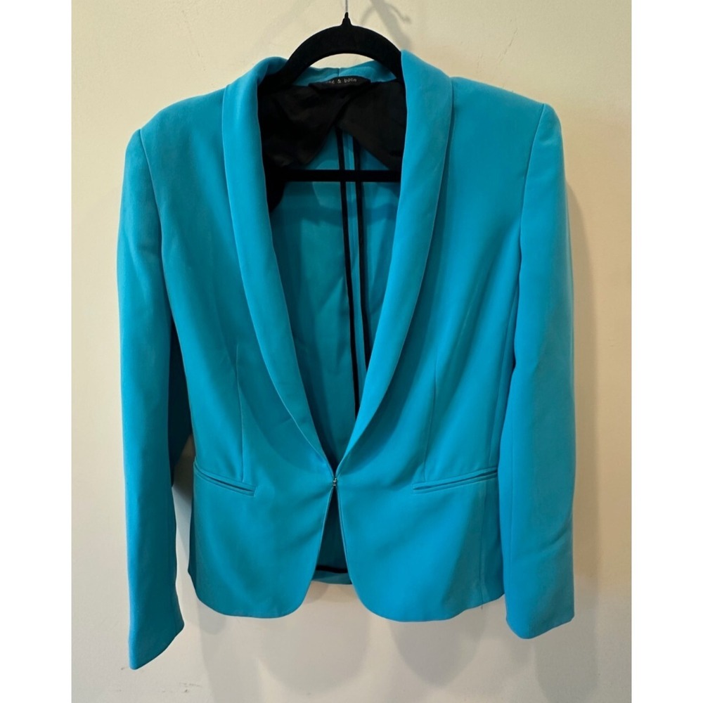 Rag & Bone Womens Sz 0 Teal Hook‎ & Eye Collared Mid-Length Blazer Tuxedo Jacket